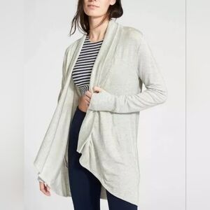 ATHLETA Pranayama Restore Wrap Yoga Open Front Cardigan Heathered Light Gray  M